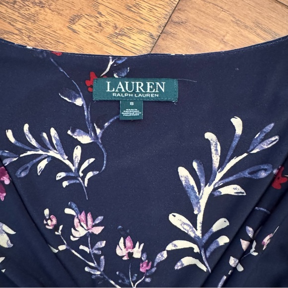 Lauren Ralph Blue Purple Faux Wrap 3/4 Sleeve Jersey Stretch Sheath Dress Sz 8 - Picture 5 of 11